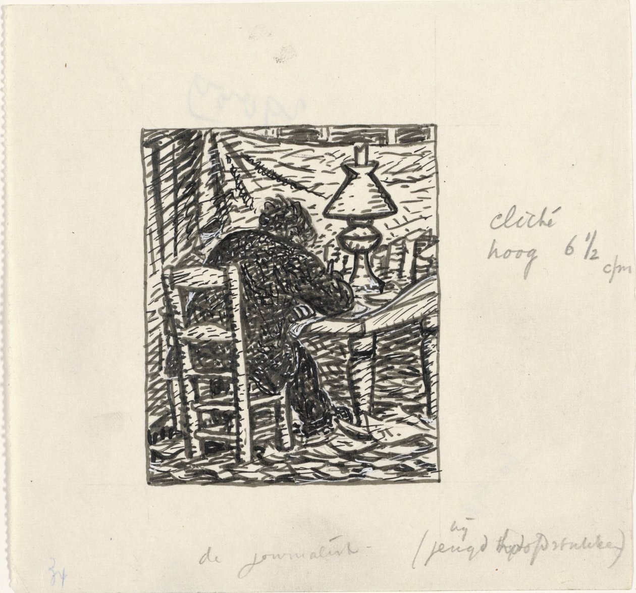 Manden skriver ved et bord af Leo Gestel