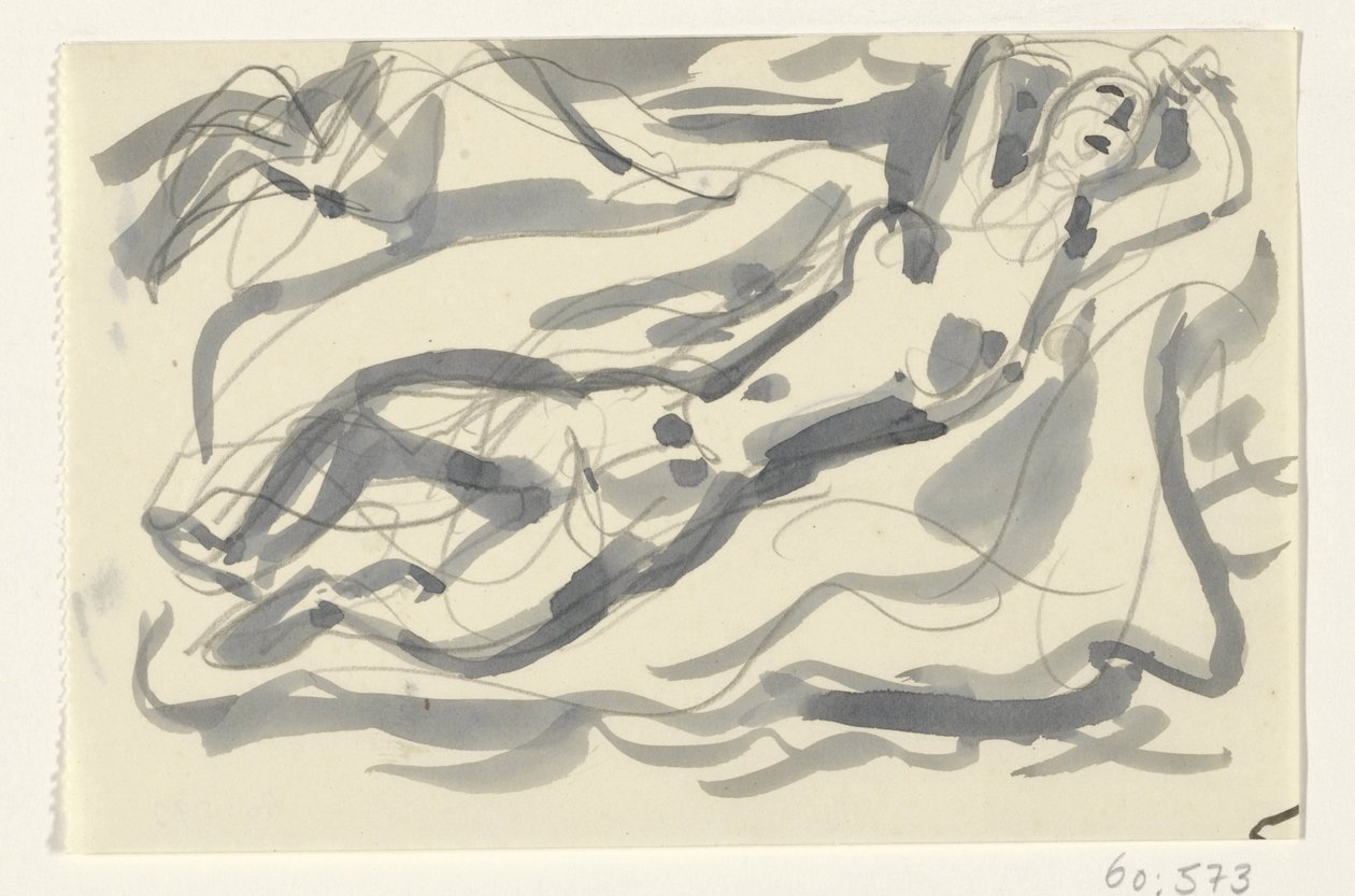 Nøgen kvinde og hest i havet af Leo Gestel