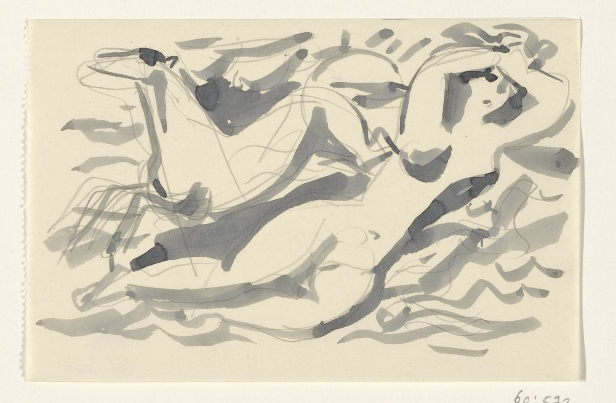 Nøgen kvinde og hest i havet af Leo Gestel