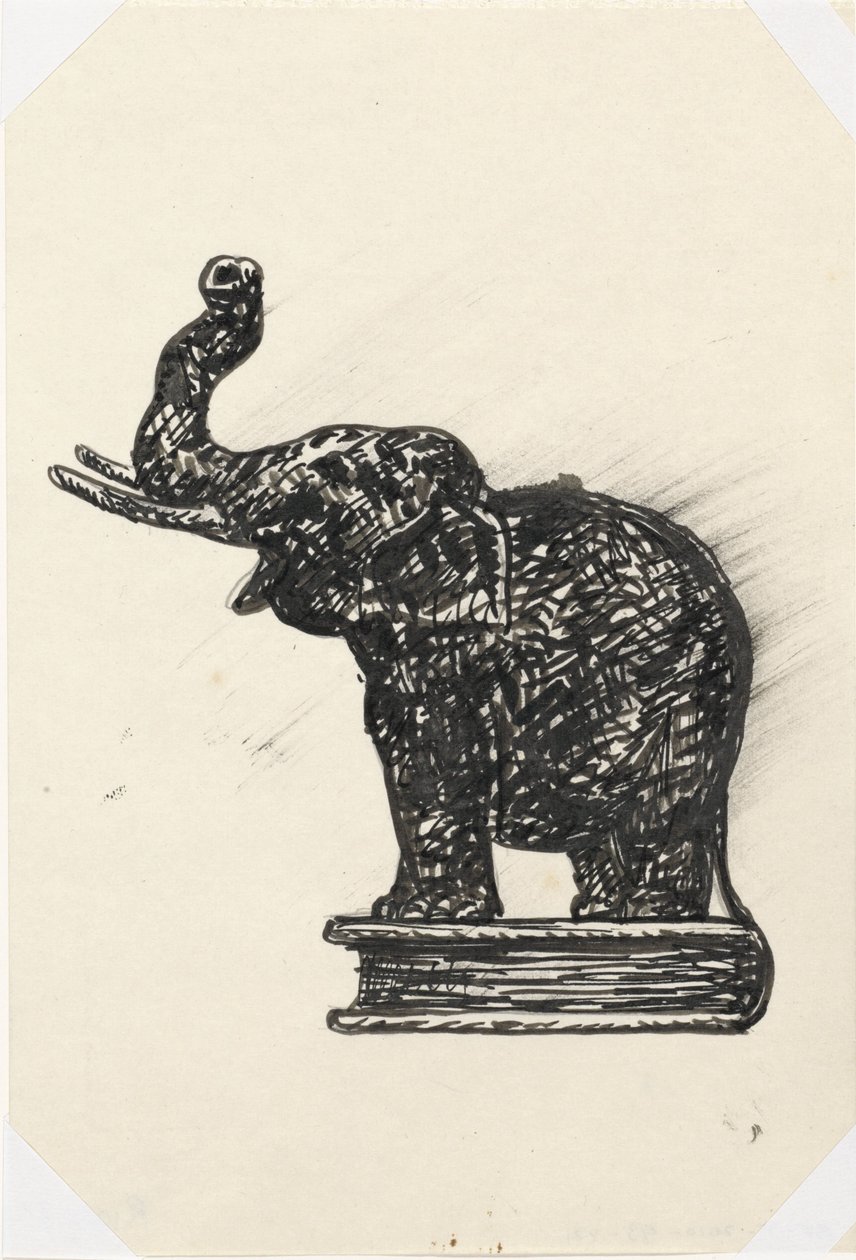 Elefant på bog (skitse) af Leo Gestel