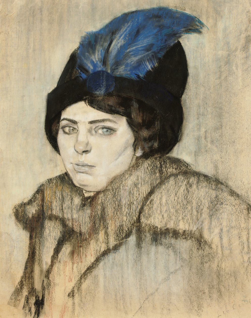 Portræt af Marie Boendermaker-Schoenmaker (kridt og pastel på papir) af Leo Gestel