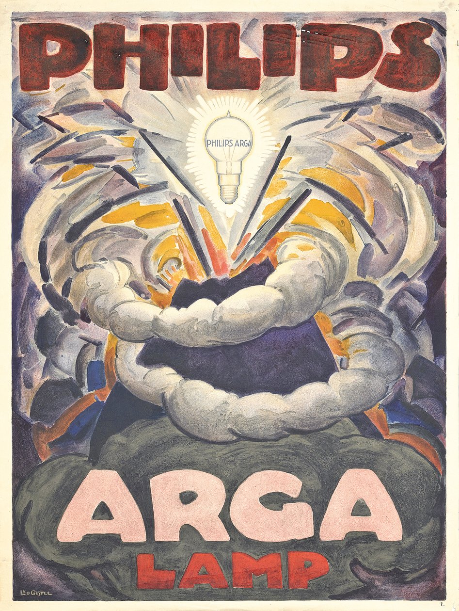 Plakatreklame Philips Arga Lamp, ca. 1918 (farvelitografi) af Leo Gestel