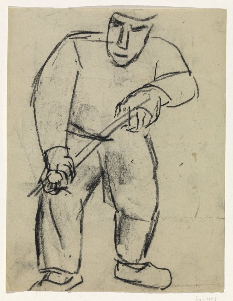Stående mand med stok i hænderne af Leo Gestel