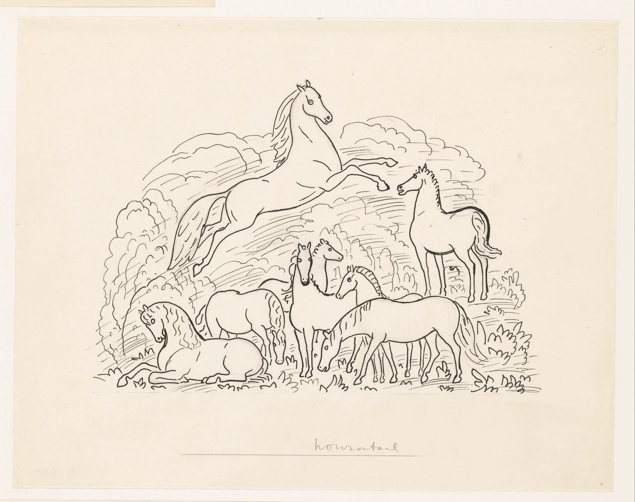 Studieark med otte heste af Leo Gestel
