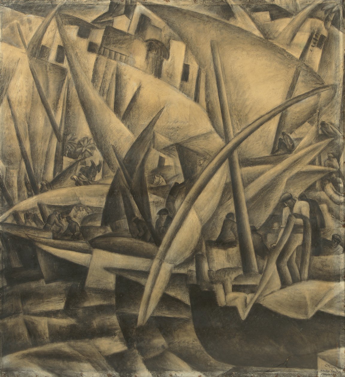 Havnen i Palma de Mallorca, ca. 1914 (kul på papir) af Leo Gestel