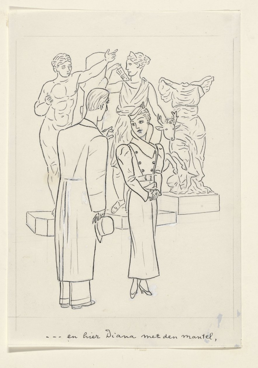 Kvinde og mand foran tre statuer af Leo Gestel