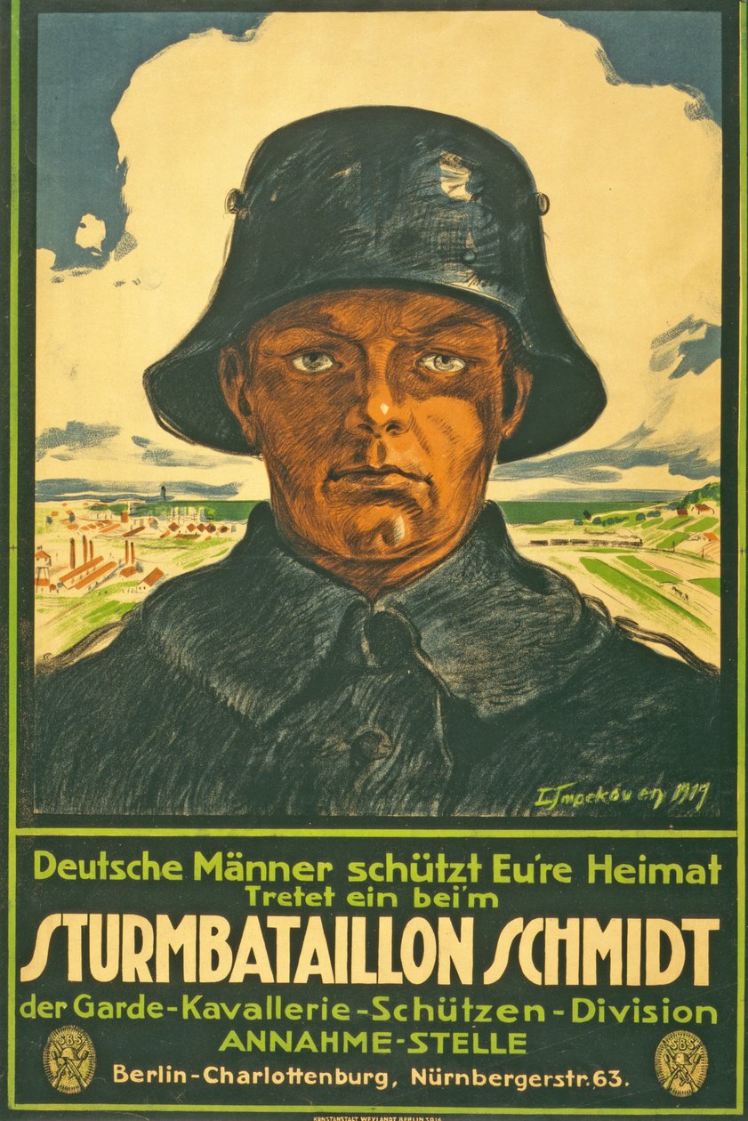 Sturmbataillon Schmidt; tyske mænd ryster jeres hjemland! Deltag i ... Pub. Berlin, 1917 af Leo Impekoven