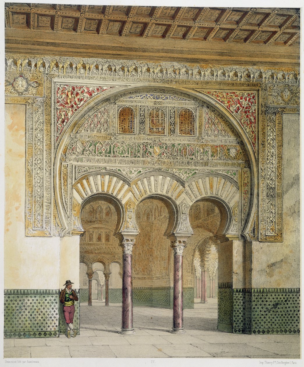 Gallery of the Court of Lions på Alhambra, Granada, 1853 af Leon Auguste Asselineau