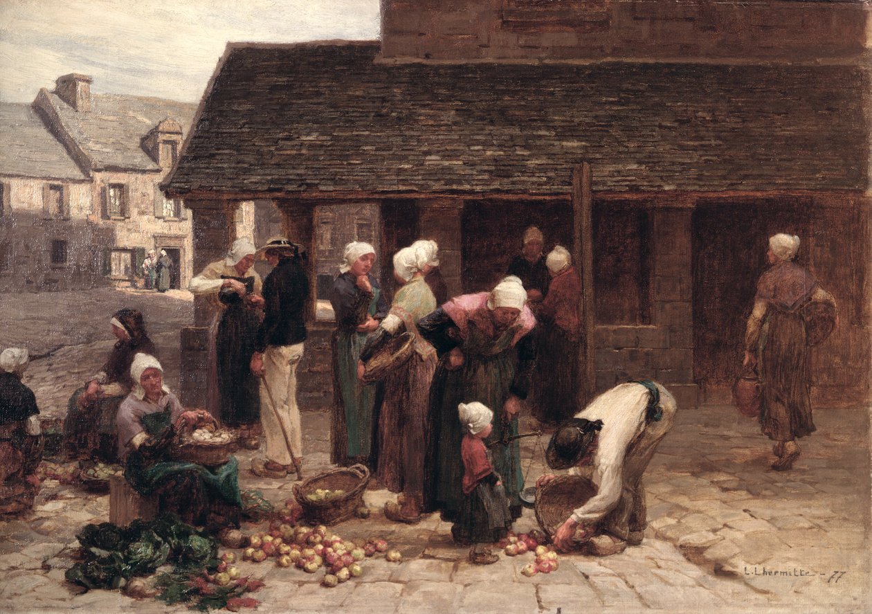 Markedspladsen i Ploudalmezeau, Bretagne, 1877 af Leon Augustin Lhermitte