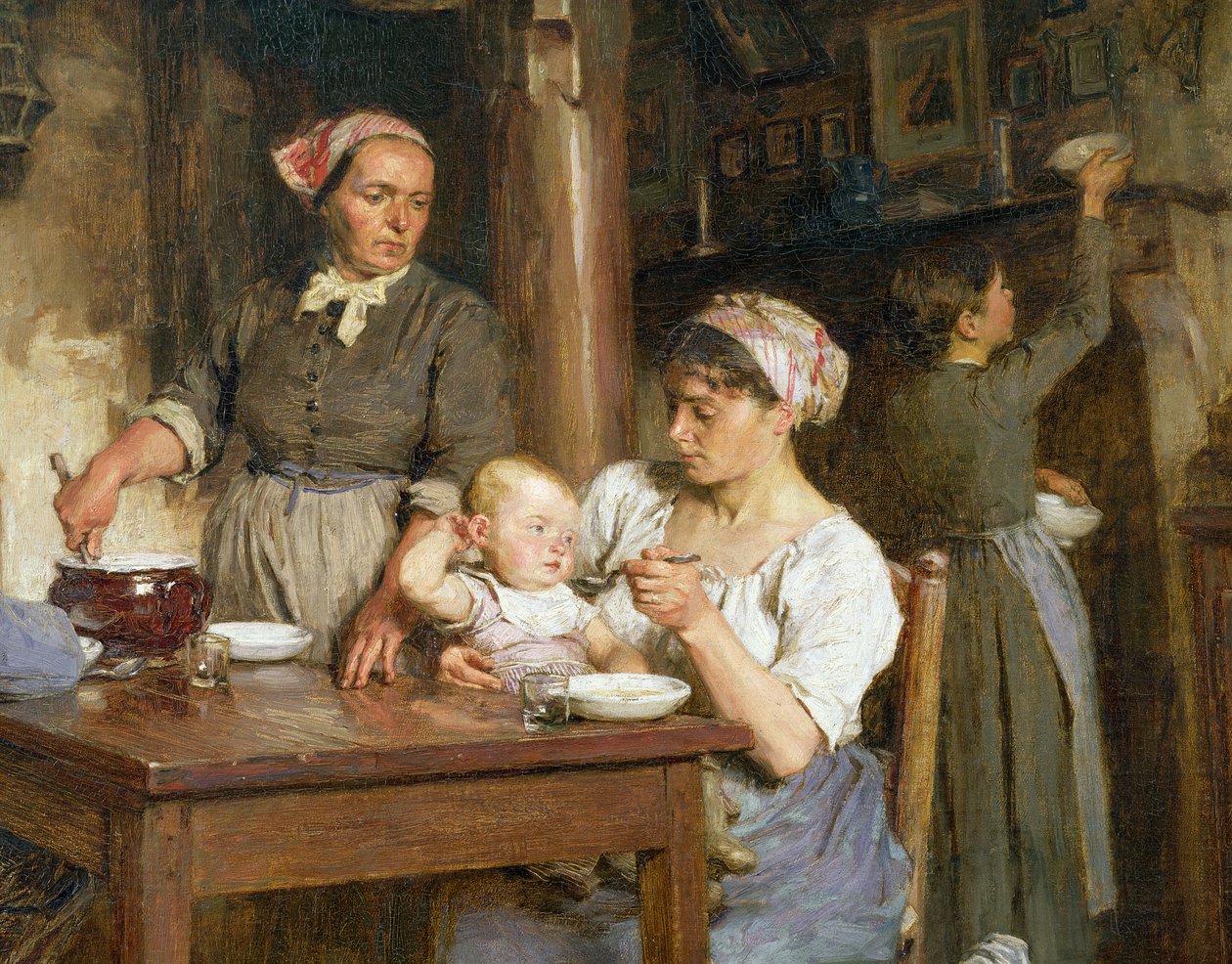 Middagsmåltidet, detalje om at fodre barnet, (detaljer fra 15366) af Leon Augustin Lhermitte