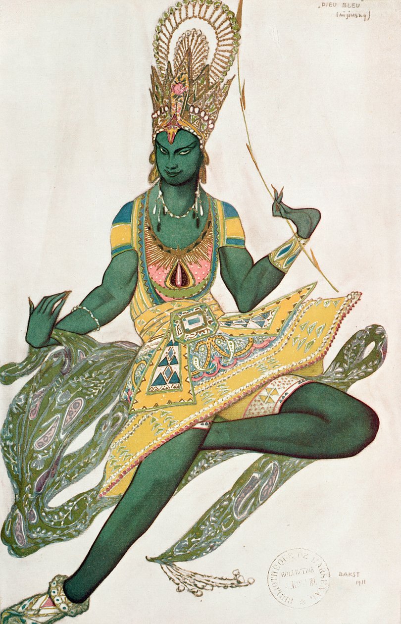 Kostume til Nijinsky (1889-1950) til hans rolle som "Den blå gud", 1911 af Leon Bakst