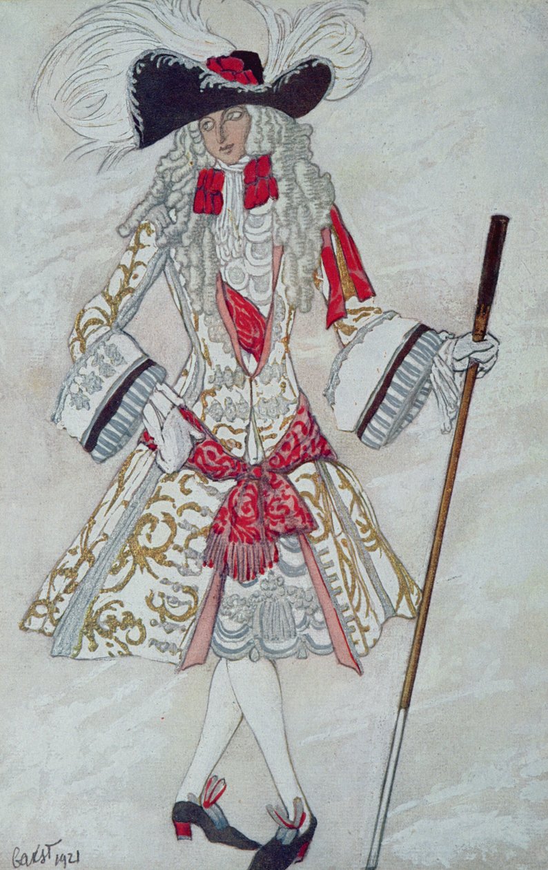 Kostumedesign til Prince Charming at Court, fra Tornerose, 1921 af Leon Bakst