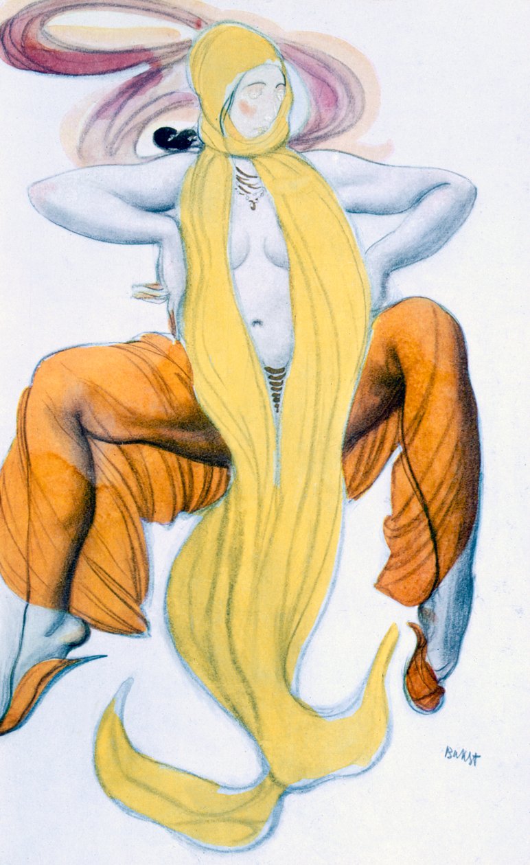 Kostumedesign til en Bacchic Dancer, fra The Legend of Joseph, ca. 1914 af Leon Bakst