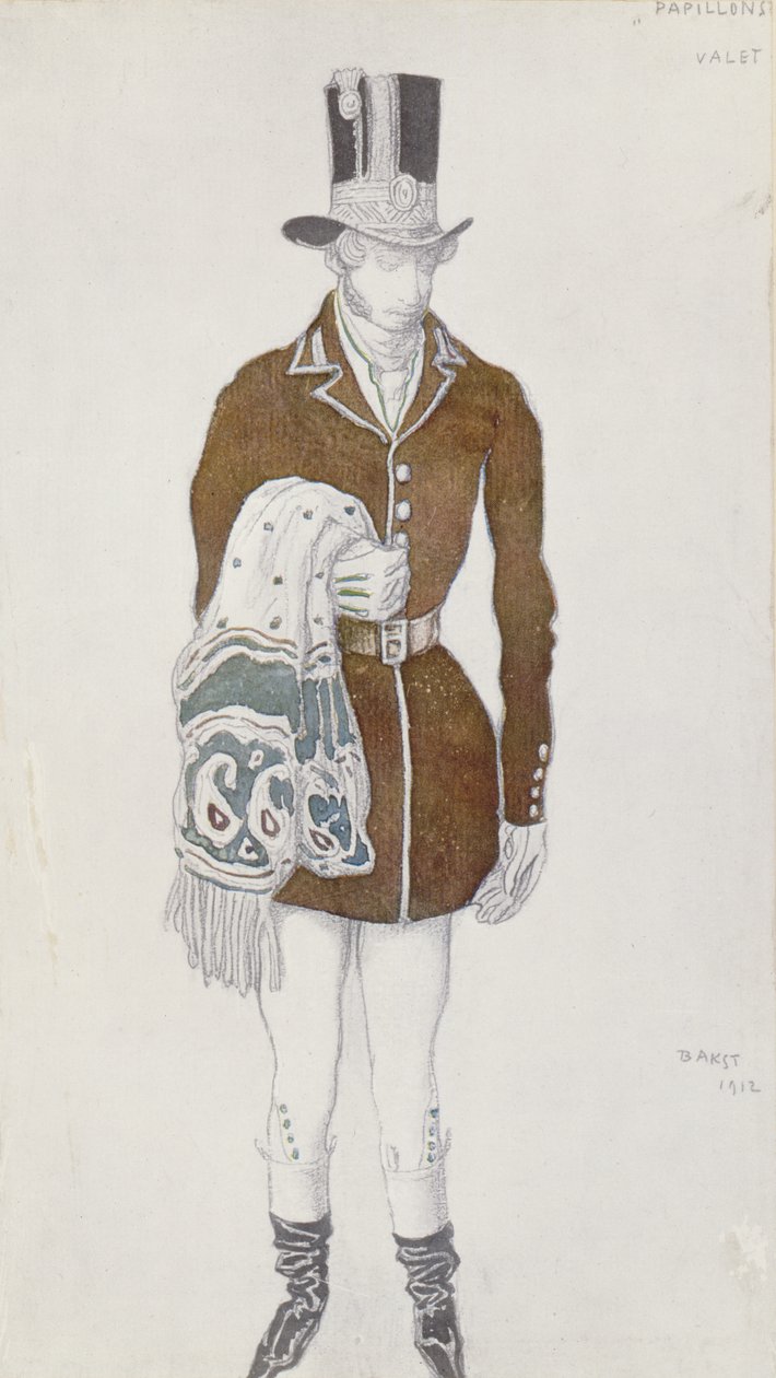 Kostumedesign til en gentleman, fra Les Papillons, 1912 af Leon Bakst