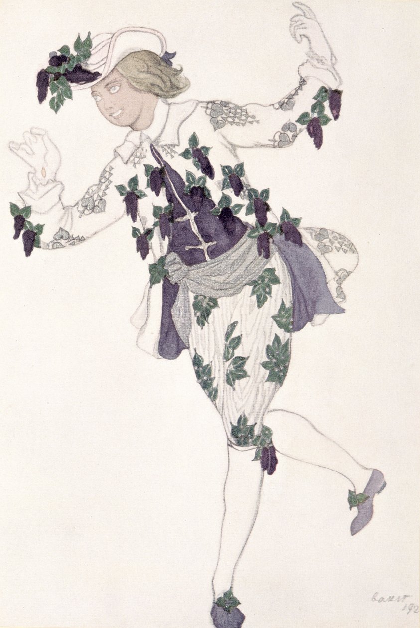 Kostumedesign til Pageboy of the Fairy Lilac, fra Sleeping Beauty, 1921 af Leon Bakst
