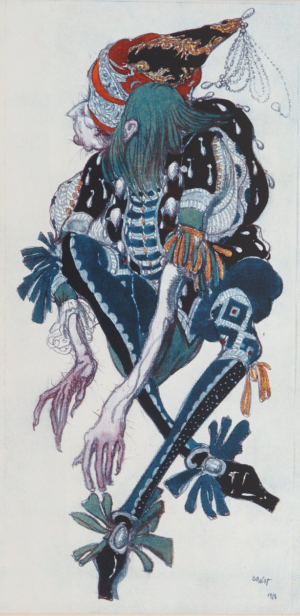 Kostumedesign til Pageboy of the wicked fairy Carabosse, fra Sleeping Beauty, 1918 af Leon Bakst
