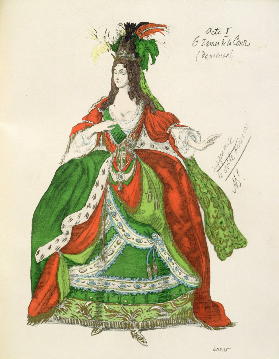 Kostume til kvindelig hofmand og danserinde, fra Tornerose, 1921 af Leon Bakst