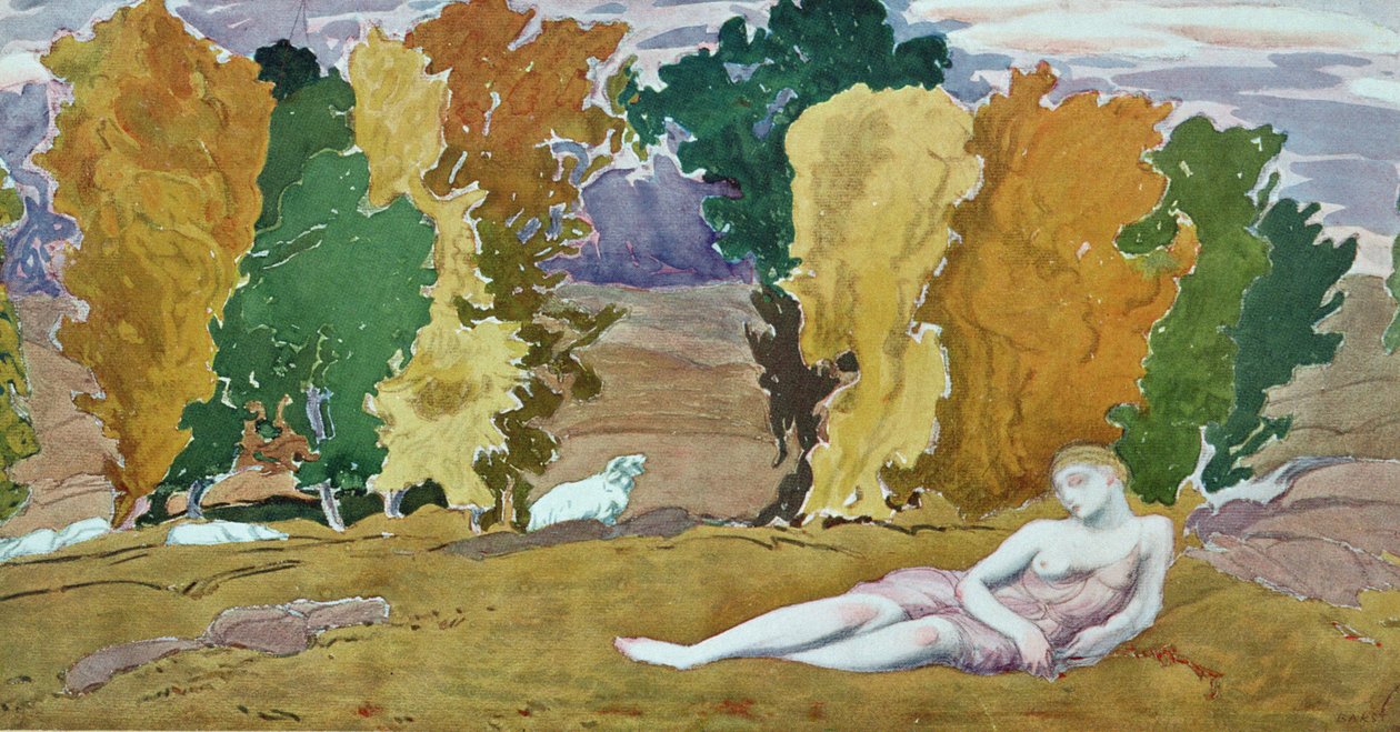 Design til et dekorativt panel, fra Daphnis og Chloe, ca. 1912 af Leon Bakst