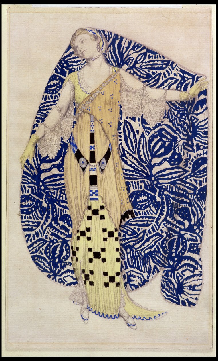 Moderne kjole, Dione, 1910 (blyant og wc) af Leon Bakst