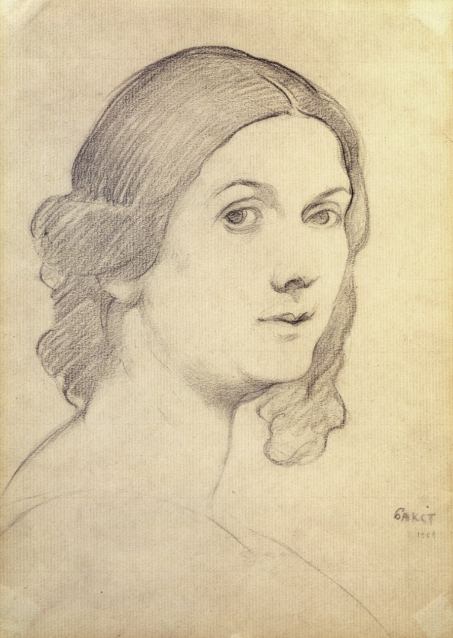 Portræt af Isadora Duncan (1877-1927), 1908 (kul på papir) af Leon Bakst