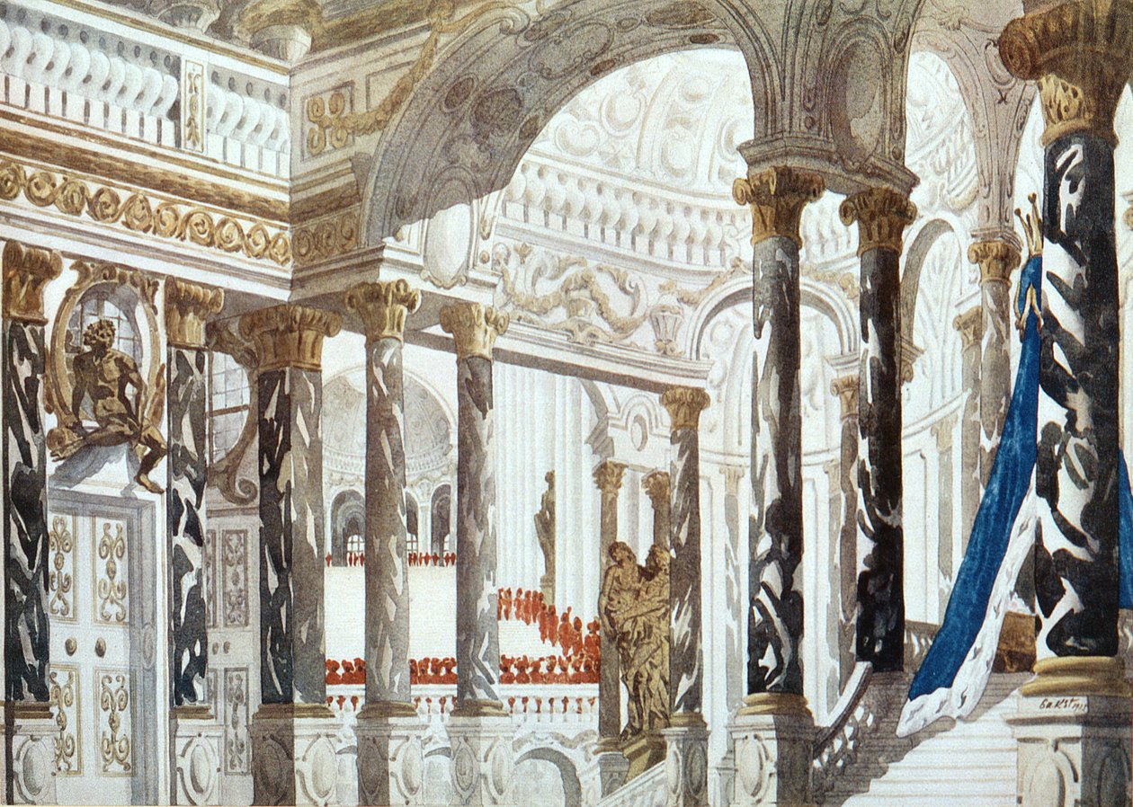 Landskabsdesign til Dåben, fra Tornerose, 1921 af Leon Bakst