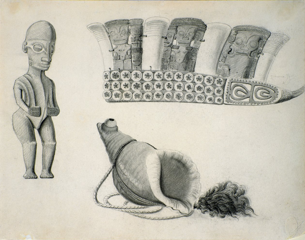 Artefakter fra Marquesas-øerne, ca. 1844 af Leon Duchamp