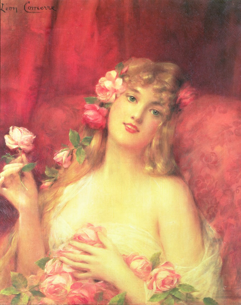Kvinde med en rose af Leon Francois Comerre