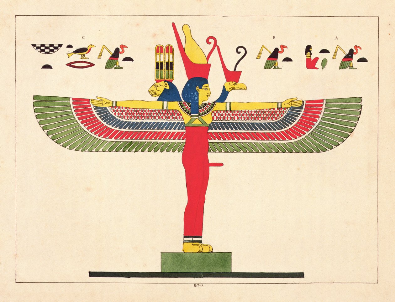Egyptisk gudinde, illustration fra Pantheon egyptien: samling af mytologiske karakterer fra det gamle Egypten af ​​Jean-Francois Champollion, udgivet 1823-25 af Leon Jean Joseph Dubois