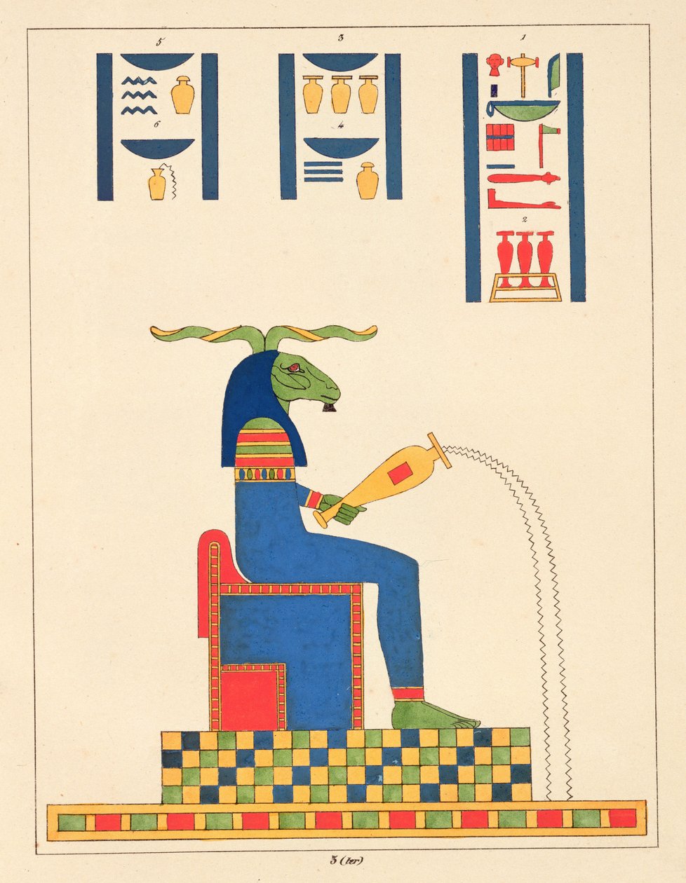 Guden Khnum, illustration fra Egyptian Pantheon: samling af mytologiske karakterer fra det gamle Egypten af ​​Jean-Francois Champollion, udgivet 1823-25 af Leon Jean Joseph Dubois