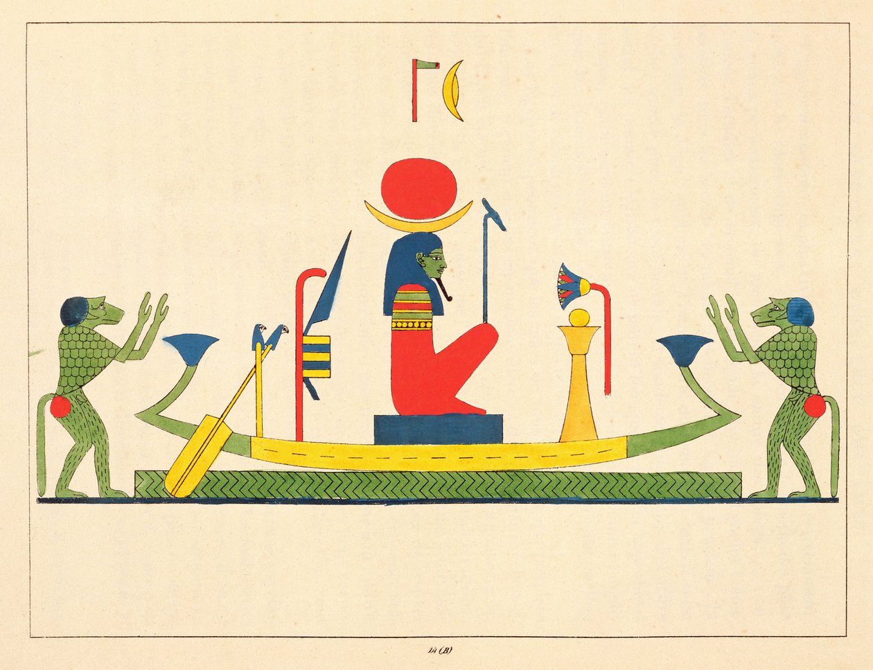 Guden Khonsu, illustration fra Egyptian Pantheon: samling af mytologiske karakterer fra det gamle Egypten af ​​Jean-Francois Champollion, udgivet 1823-25 af Leon Jean Joseph Dubois