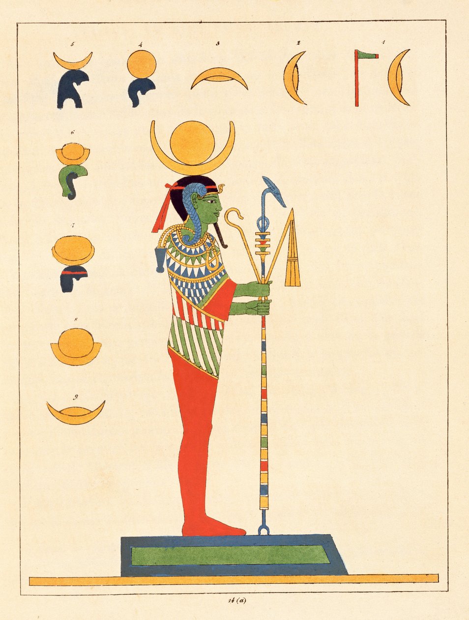 Guden Khonsu, illustration fra Egyptian Pantheon: samling af mytologiske karakterer fra det gamle Egypten af ​​Jean-Francois Champollion, udgivet 1823-25 af Leon Jean Joseph Dubois