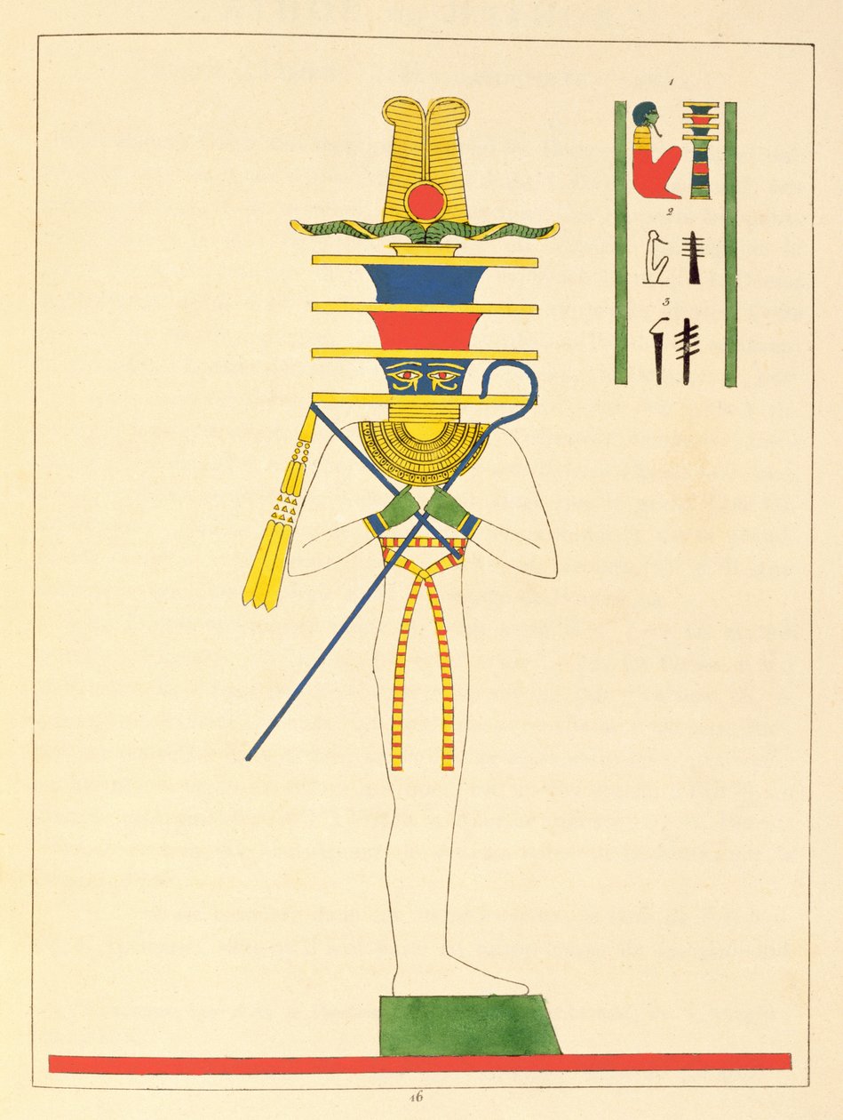 Guden Ptah, illustration fra Egyptian Pantheon: samling af mytologiske karakterer fra det gamle Egypten af ​​Jean-Francois Champollion, udgivet 1823-25 af Leon Jean Joseph Dubois