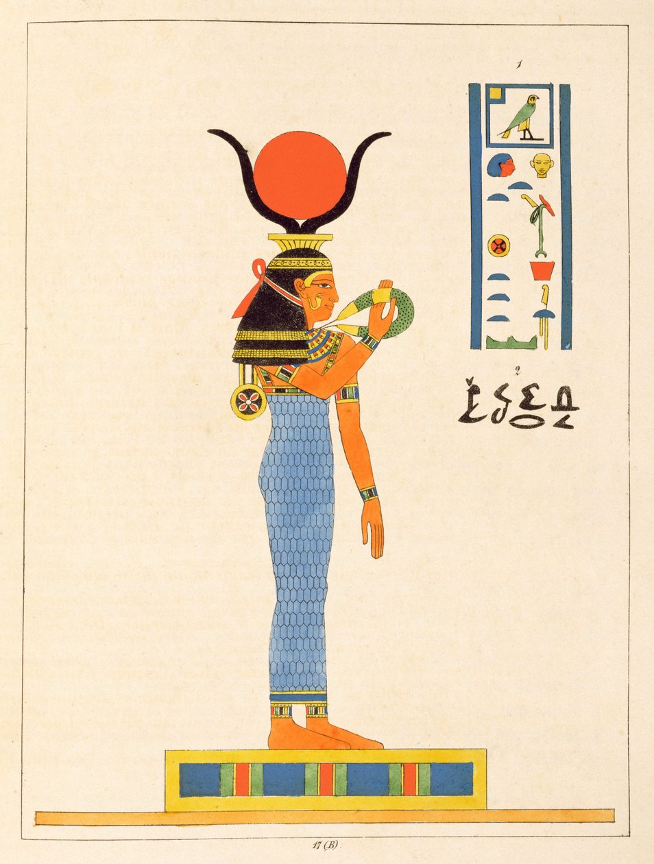 Gudinden Hathor, illustration fra Pantheon egyptien: samling af mytologiske karakterer fra det gamle Egypten af ​​Jean-Francois Champollion, udgivet 1823-25 af Leon Jean Joseph Dubois