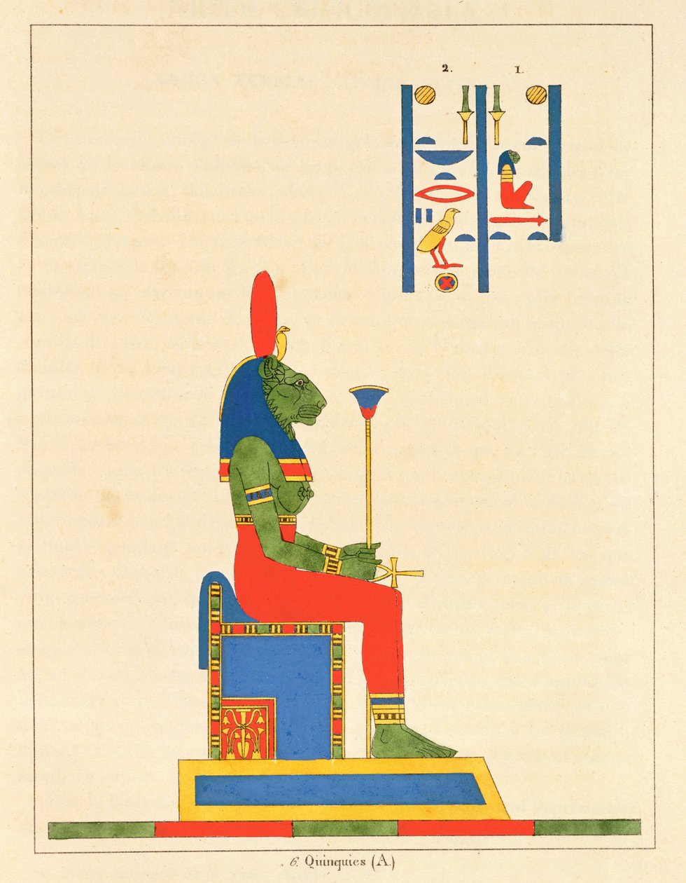 Gudinden Sekhmet, illustration fra Egyptian Pantheon: samling af mytologiske karakterer fra det gamle Egypten af ​​Jean-Francois Champollion, udgivet 1823-25 af Leon Jean Joseph Dubois