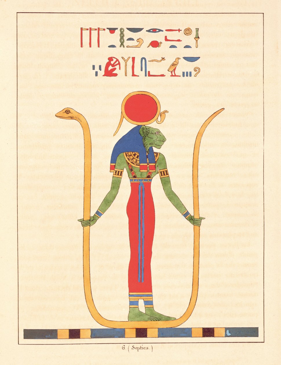 Gudinden Sekhmet, illustration fra Egyptian Pantheon: samling af mytologiske karakterer fra det gamle Egypten af ​​Jean-Francois Champollion, udgivet 1823-25 af Leon Jean Joseph Dubois