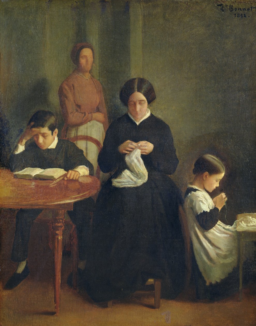 Portræt af kunstnerens mor, bror og søster, 1853 af Leon Joseph Florentin Bonnat