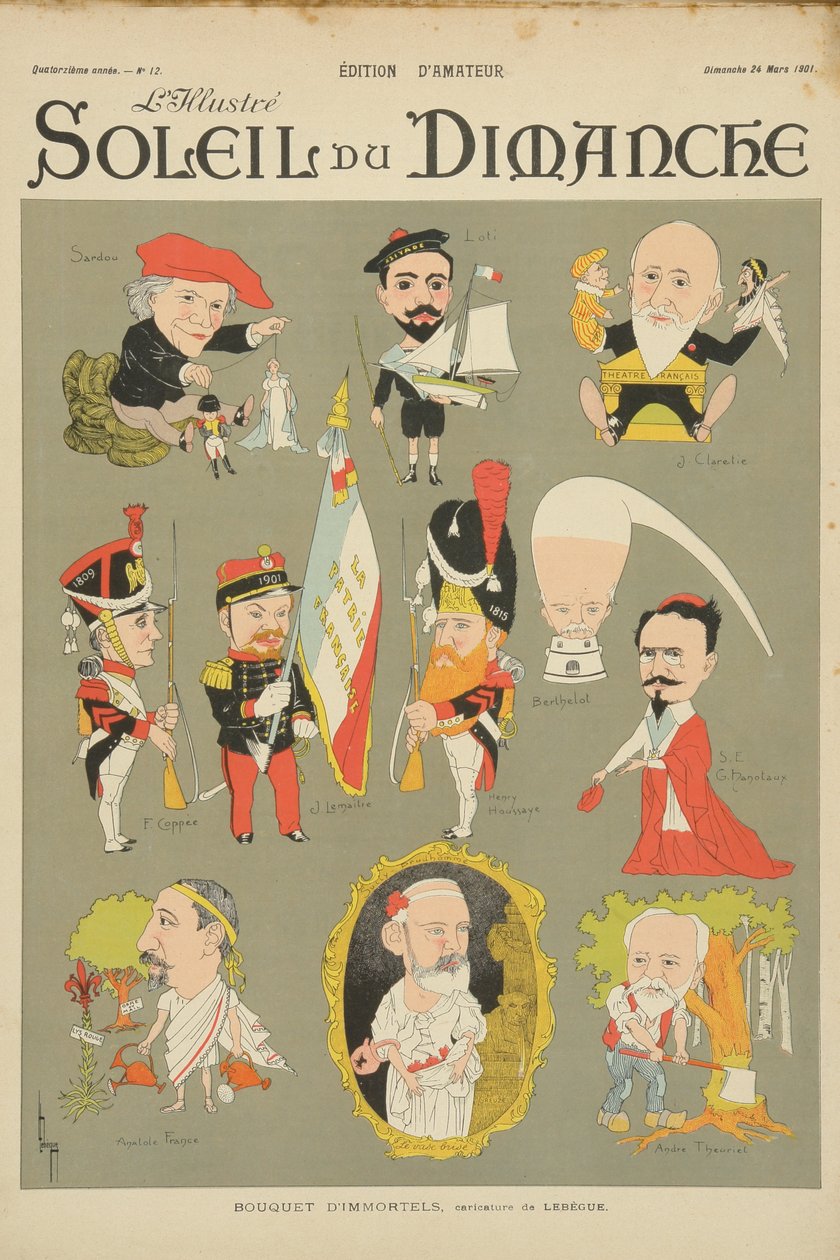 Karikatur af medlemmer af Academie Francaise, fra forsiden af "Soleil du Dimanche", søndag den 24. marts 1901 af Leon Lebegue