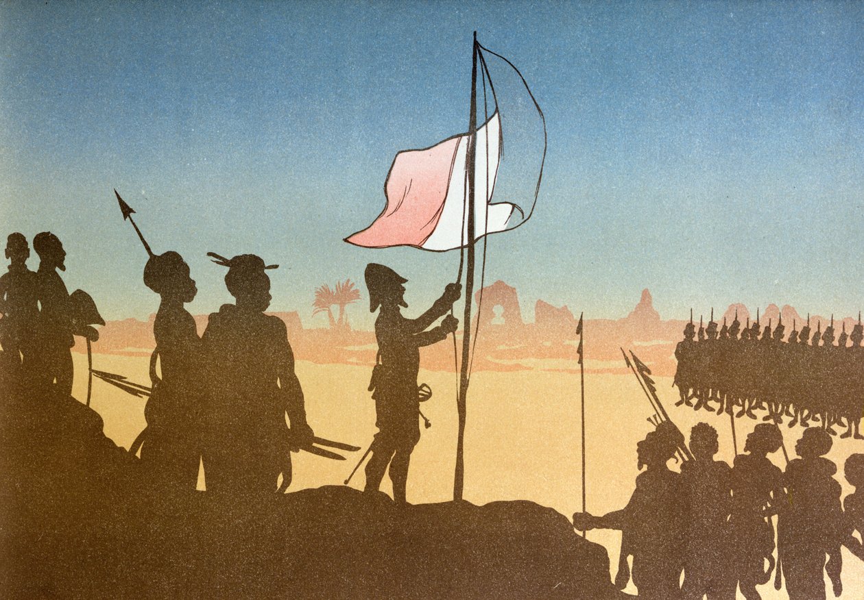 Skyggespil, der skildrer hejsningen af det franske flag ved Fashoda i 1898, 1900 af Leon Leroy