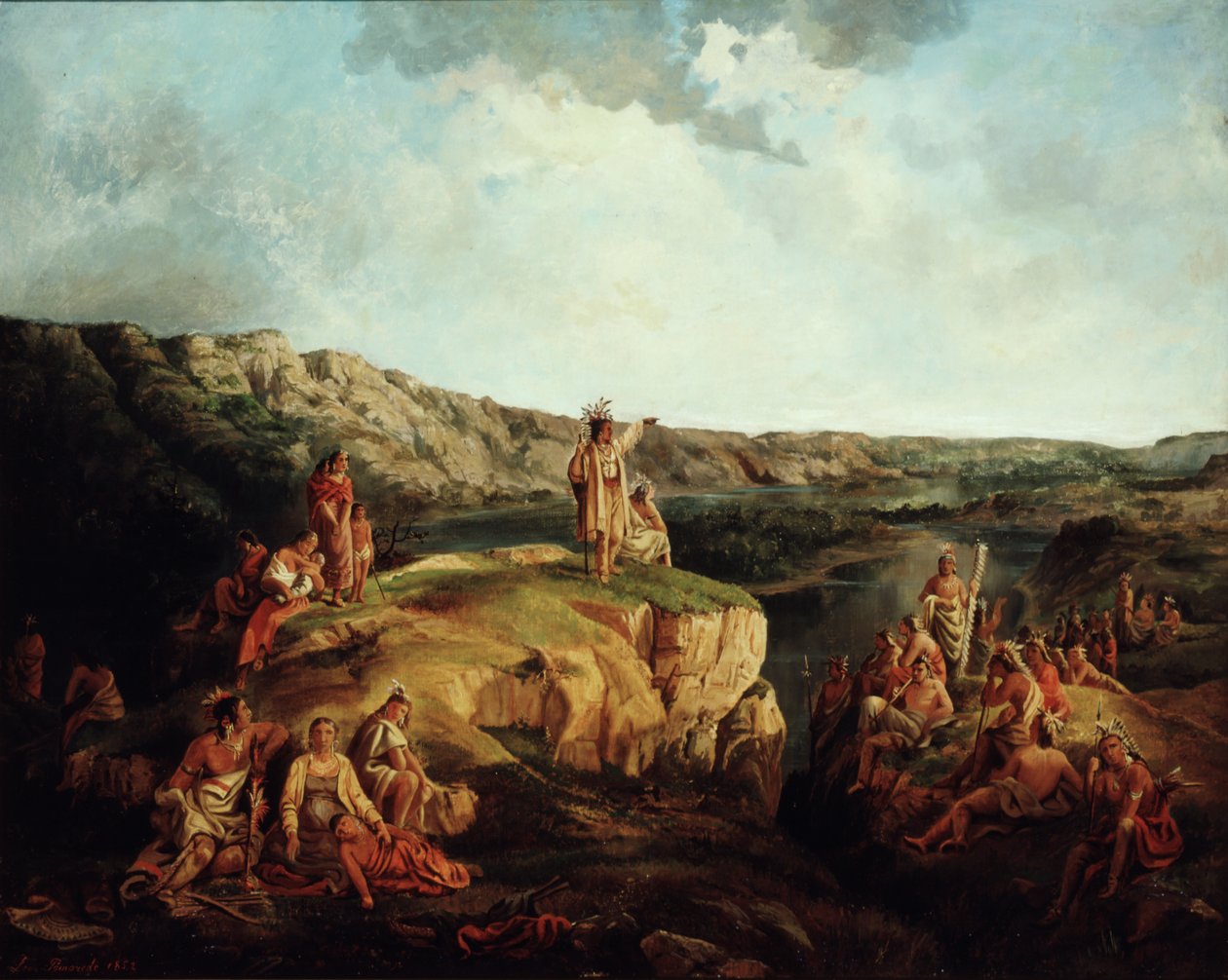 Vestligt landskab med indianere, 1852 af Leon Pomarede