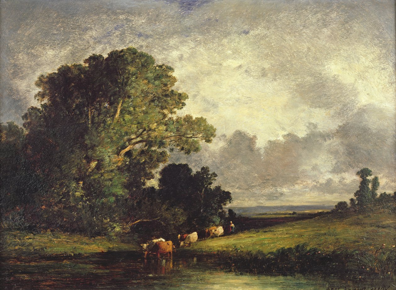 The Watering Place, Fontainebleau af Leon Victor Dupre