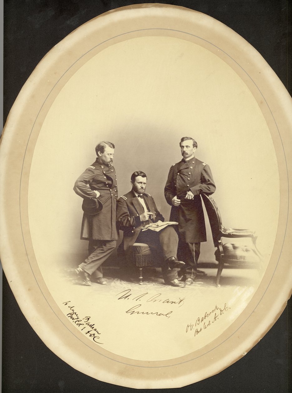 Lt.general Ulysses S. Grant, Bvt. Oberst Adam Budeau og Bvt. Oberst O.E. Babcock. af Leon van Loo