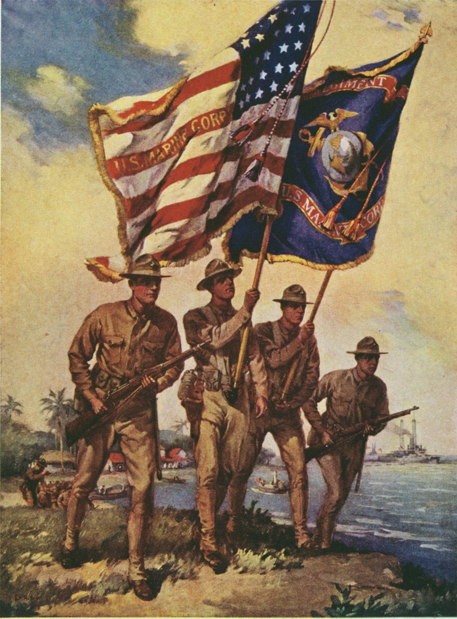 Amerikanske marinesoldater med flag af Leon Alaric Shafer