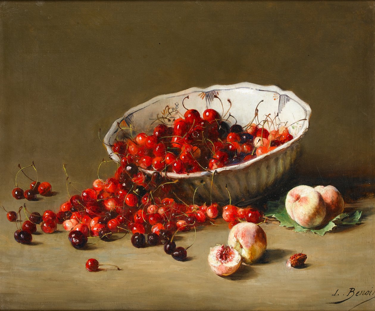 En skål med kirsebær, ca.1900 af Leon Alfred Benoit