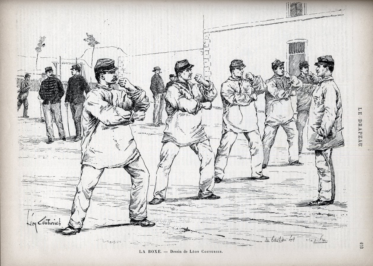 La Boxing - French Armees - tegning af Leon Couturier (1842-1935) - til "" Flaget" - Monitor of the League of Patriotes" - 22. august af Leon Antoine Lucien Couturier