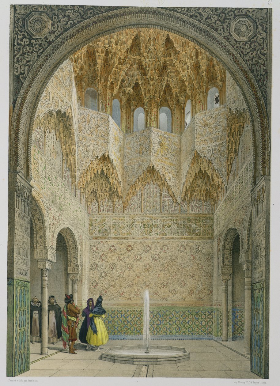 The Hall of the Abencerrages, Alhambra, Granada, 1853 (farvet litho) af Leon Auguste Asselineau