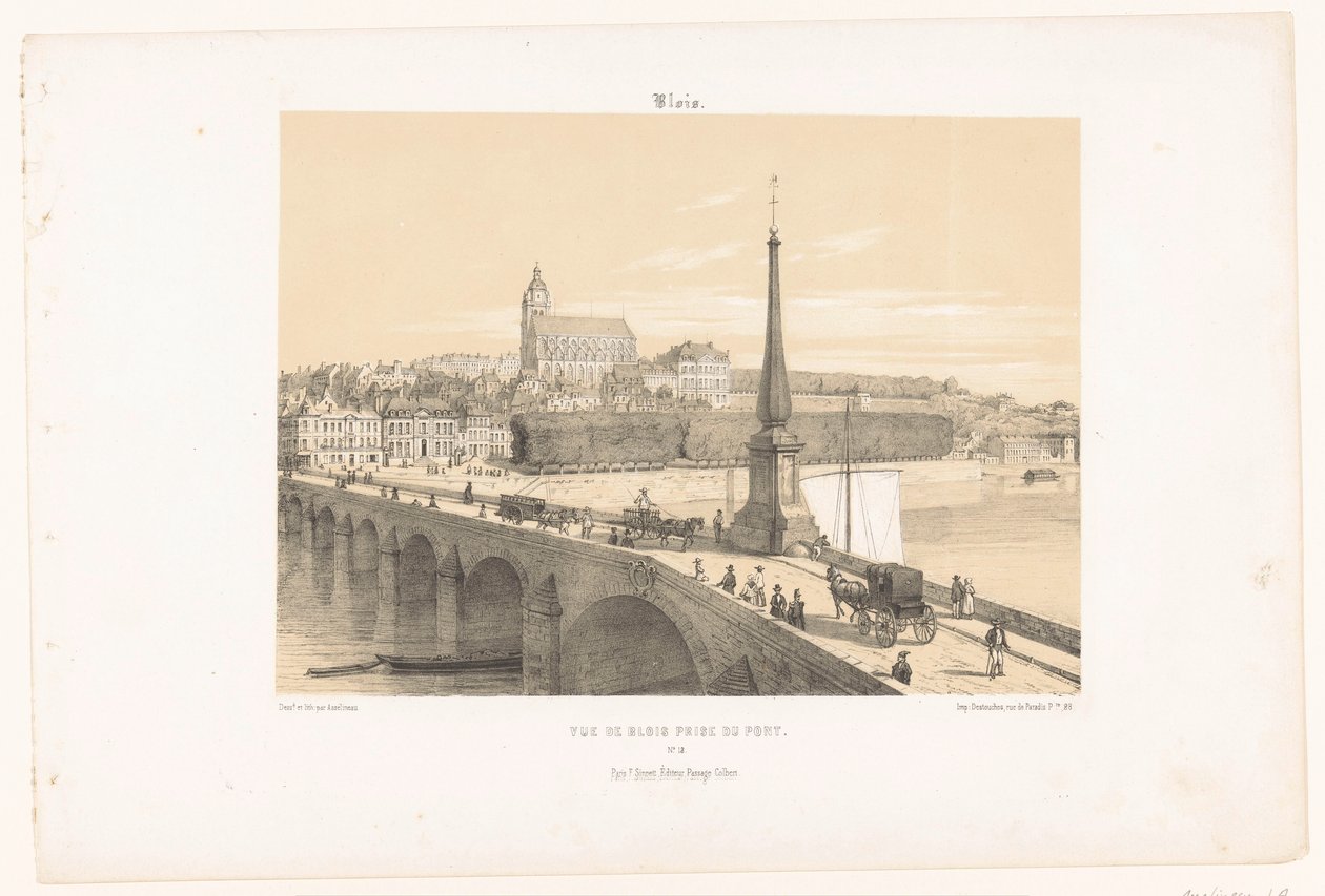 Udsigt over Blois fra broen Vue de Blois prize du pont (titel på objekt) Contemporary France (serietitel) La France de nos jours (serietitel) af Leon Auguste Asselineau