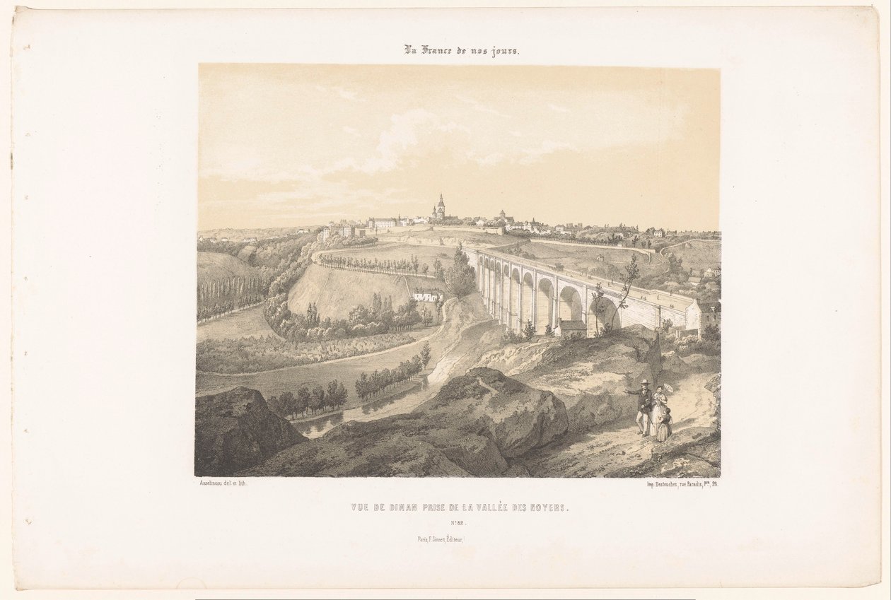 Udsigt over Dinan og viadukten over floden Rance Vue de Dinan-prisen de la Vallée des Noyers (titel på objekt) Contemporary France (serietitel) La France de nos jours (serietitel på objekt) af Leon Auguste Asselineau