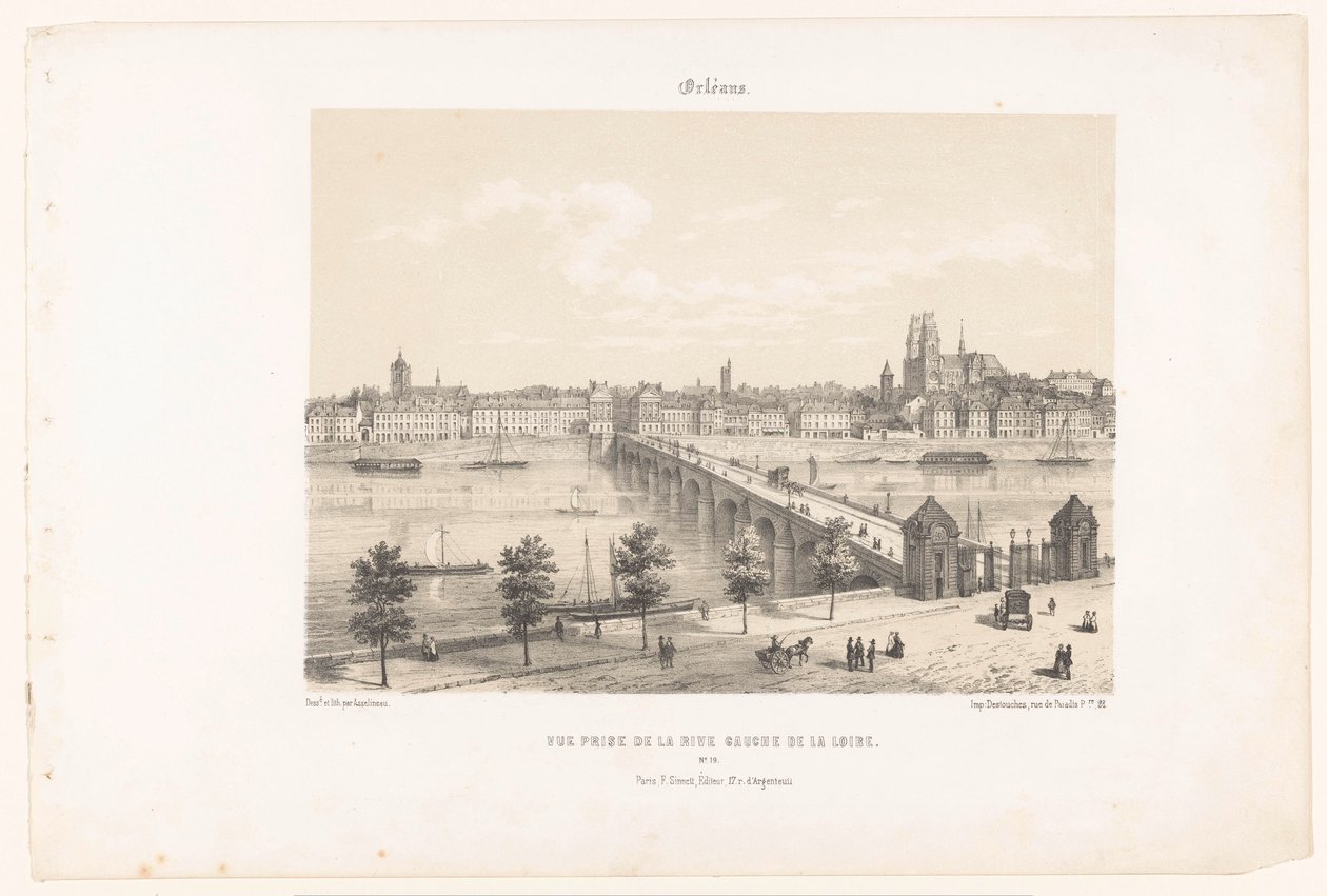 Udsigt over Orléans fra venstre bred af Loire Orleans. Vue pris de la rive gauche de la Loire (titel på objekt) Contemporary France (serietitel) La France de nos jours (serietitel på objekt) af Leon Auguste Asselineau
