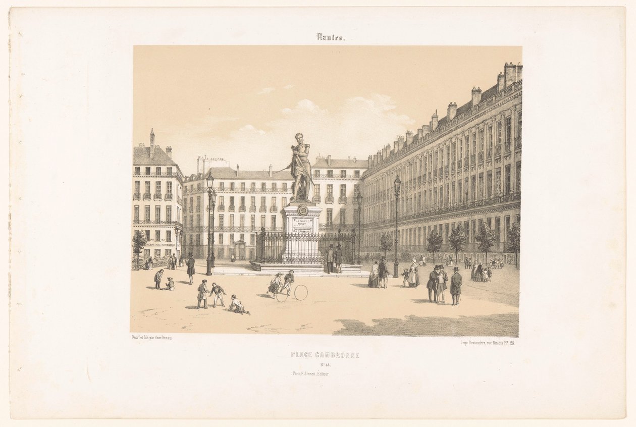 Udsigt over Cours Cambronne i Nantes Nantes. Placer Cambronne (titel på objekt) Contemporary France (serietitel) La France de nos jours (serietitel) af Leon Auguste Asselineau