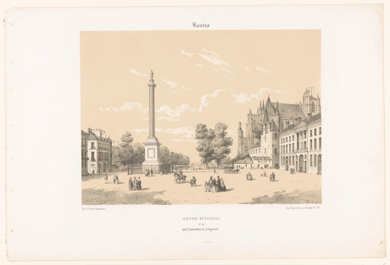 Udsigt over Place Maréchal-Foch og Cours Saint-Pierre i Nantes Nantes. Cours St. Pierre (titel på objekt) Contemporary France (serietitel) La France de nos jours (serietitel) af Leon Auguste Asselineau